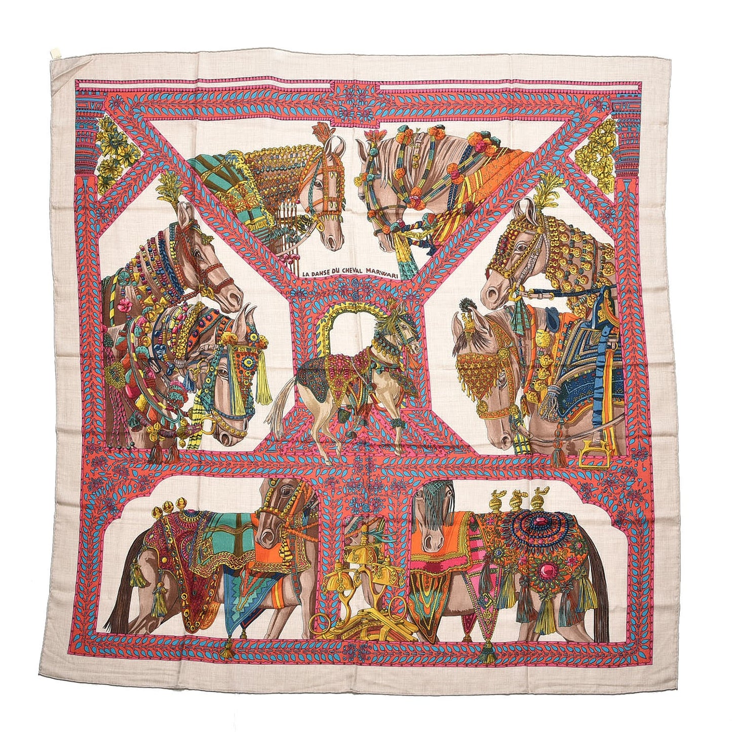 Cashmere Silk La Danse Du Cheval Shawl 140 Naturel Rose Vert