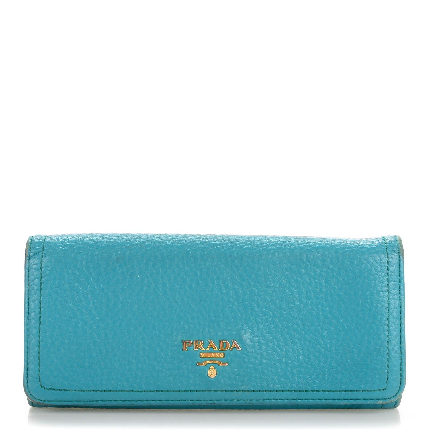 Prada Vitello Daino Continental Flap Wallet Pavone 1 of 8