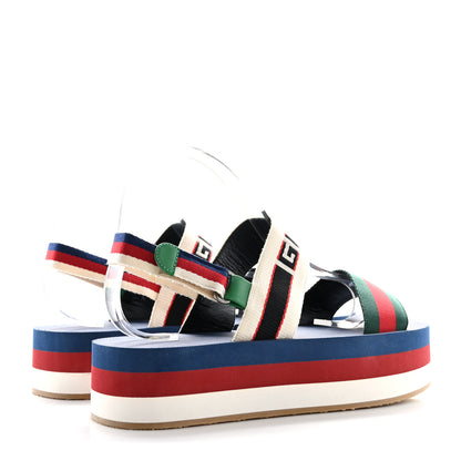 Gucci Nylon Stripe Logo Sylvie Web Platform Slingback Sandals 40 Green Red Ecru 5 of 11
