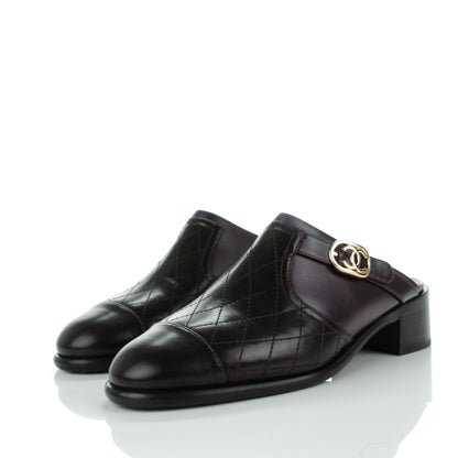 Chanel Calfskin Quilted CC Mules 39.5 Burgundy Brown 3 of 9