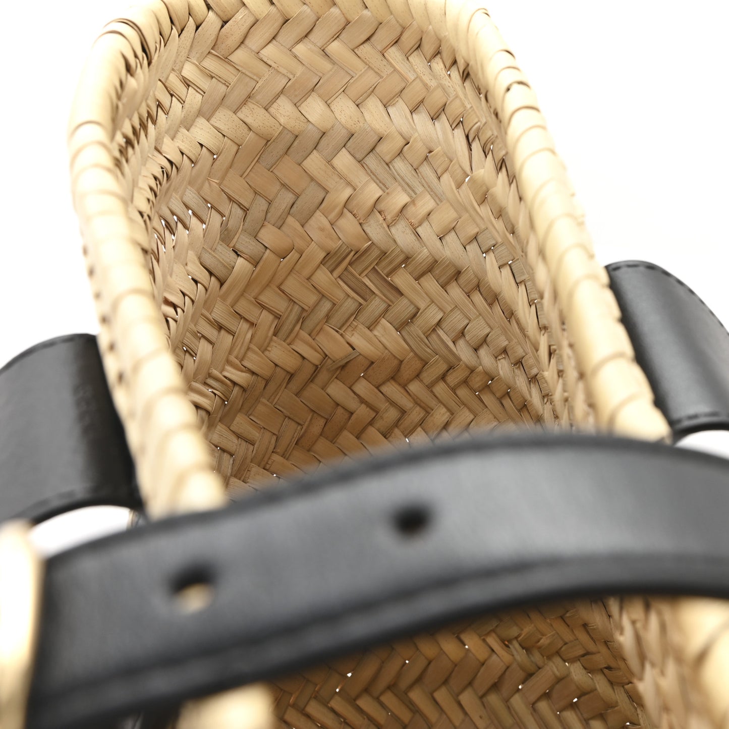 Raffia Smooth Calfskin Medium Sense Basket Black
