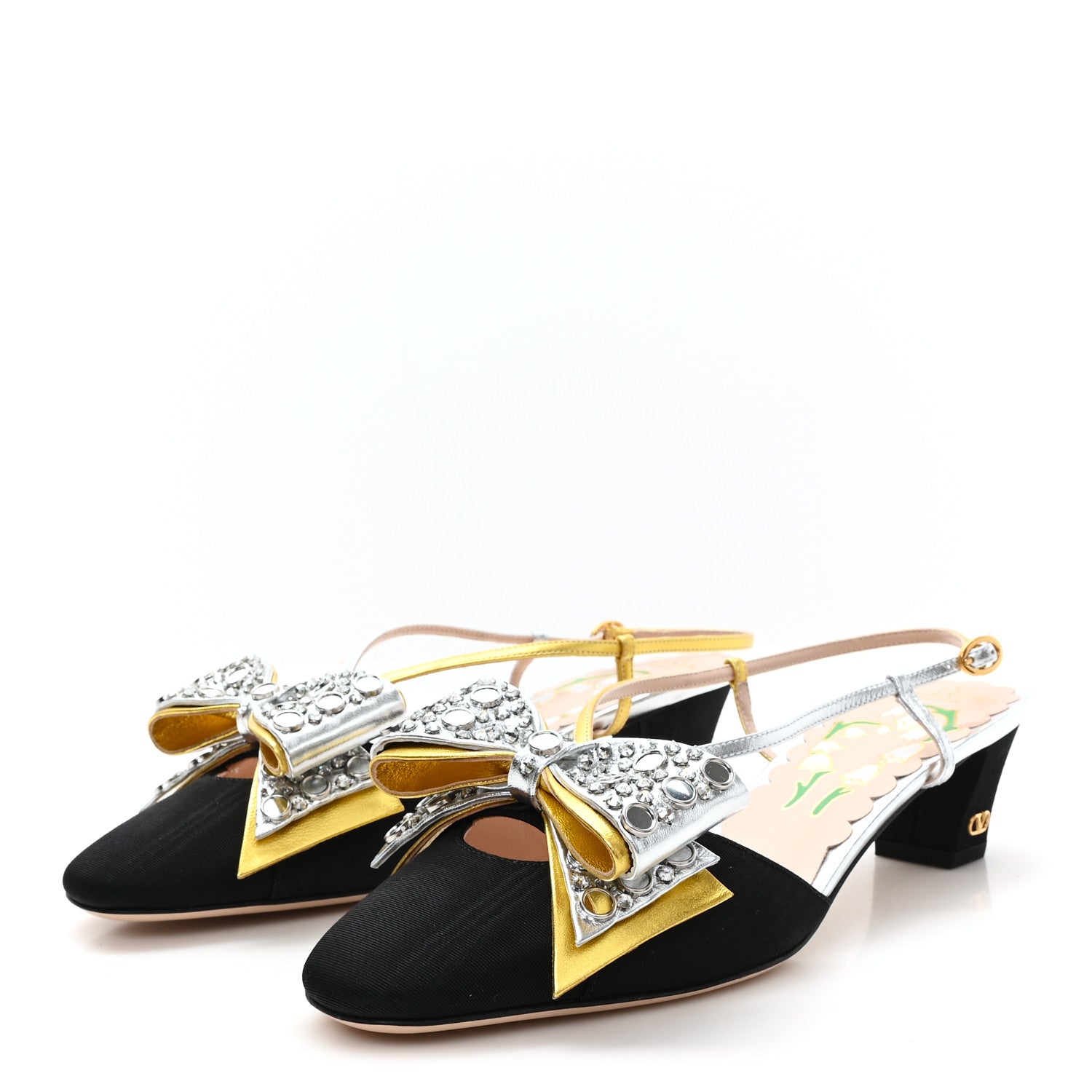 Valentino Garavani Metallic Embellished Bowow 45mm Slingback Pump 38 Black 4 of 10