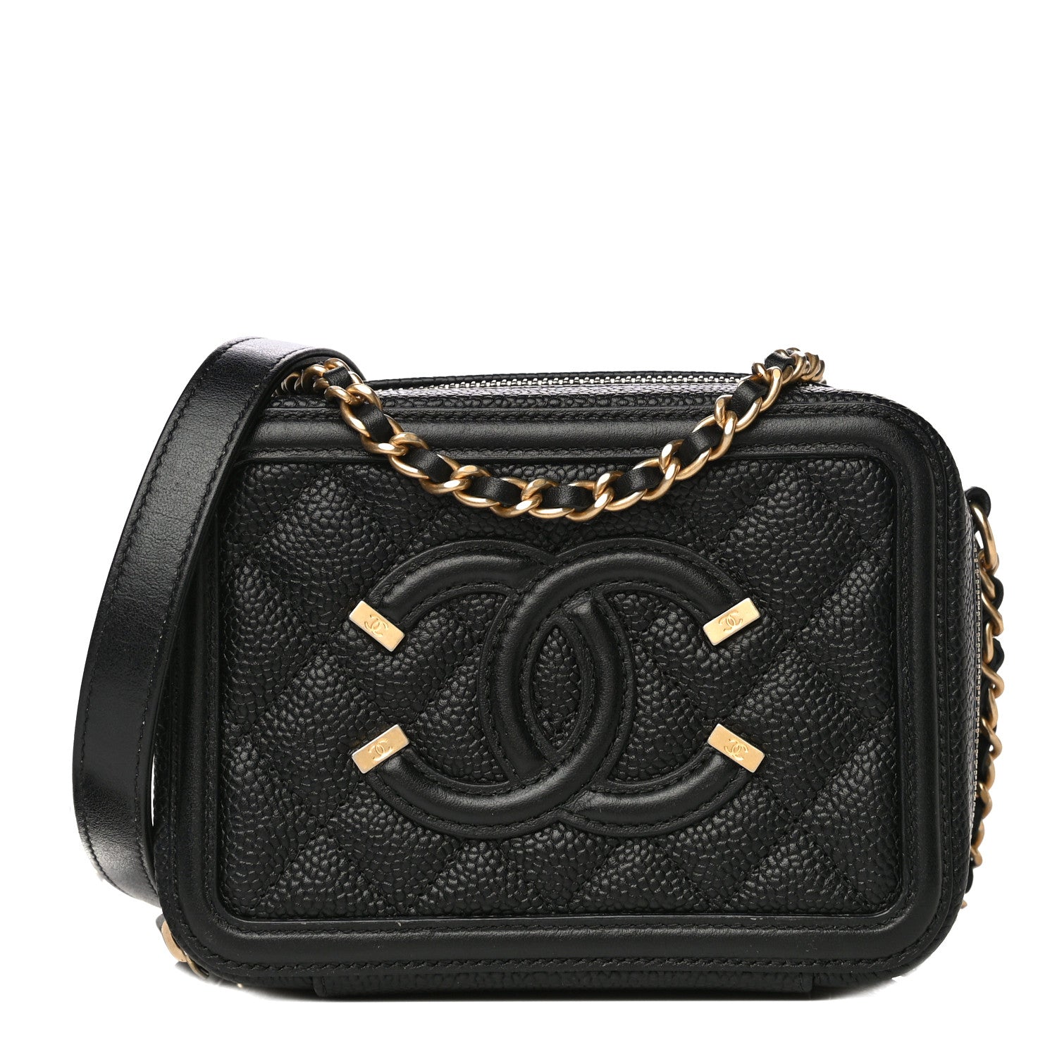 Chanel Caviar Quilted CC Filigree Vanity Clutch With Chain Black 1 of 10