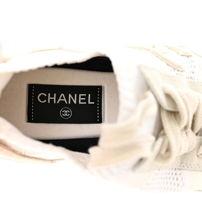 Chanel Mesh Suede Fabric Womens CC Sneakers 40 White Ivory Light Beige 7 of 18