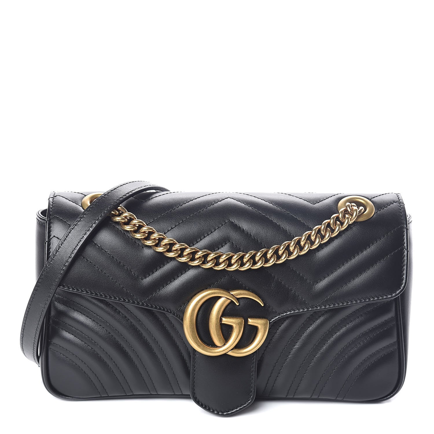 Gucci Calfskin Matelasse Small GG Marmont Shoulder Bag Black 1 of 9