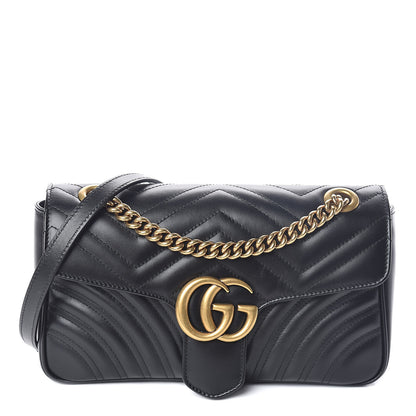 Gucci Calfskin Matelasse Small GG Marmont Shoulder Bag Black 1 of 9