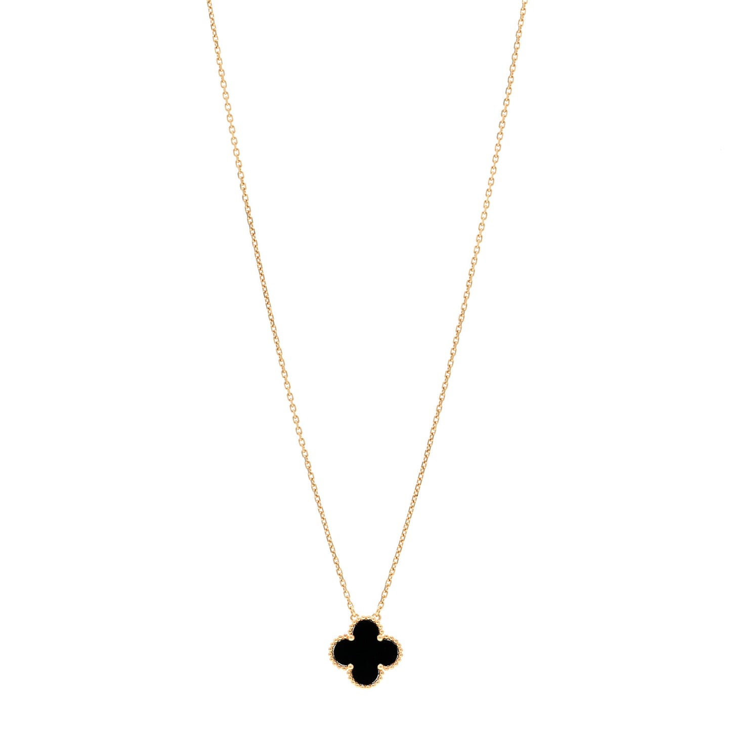 18K Yellow Gold Black Onyx Vintage Alhambra Pendant Necklace