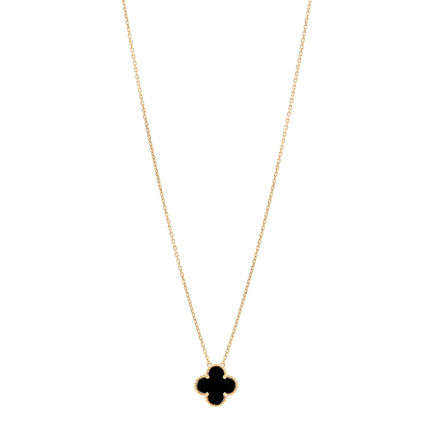 Van Cleef & Arpels 18K Yellow Gold Black Onyx Vintage Alhambra Pendant Necklace 1 of 5