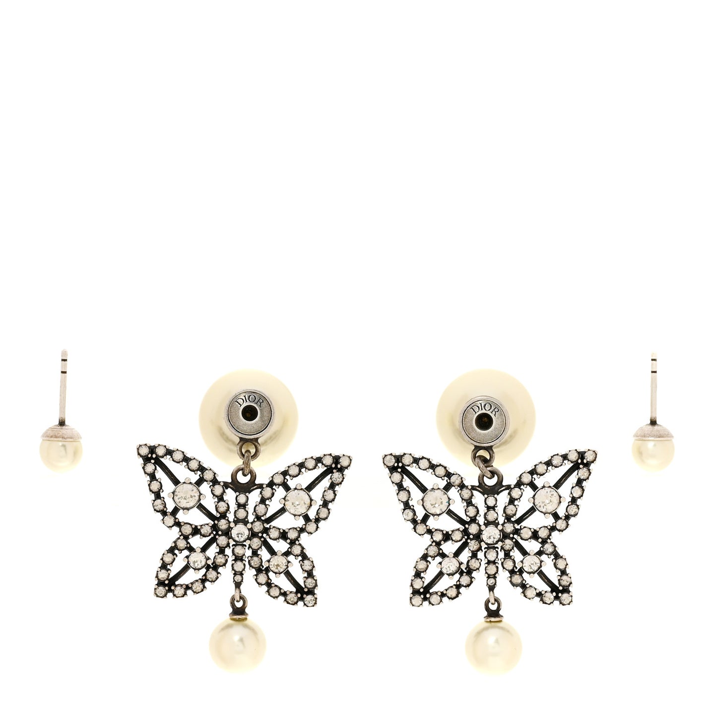 Pearl Crystal Butterfly Tribal Earrings Silver