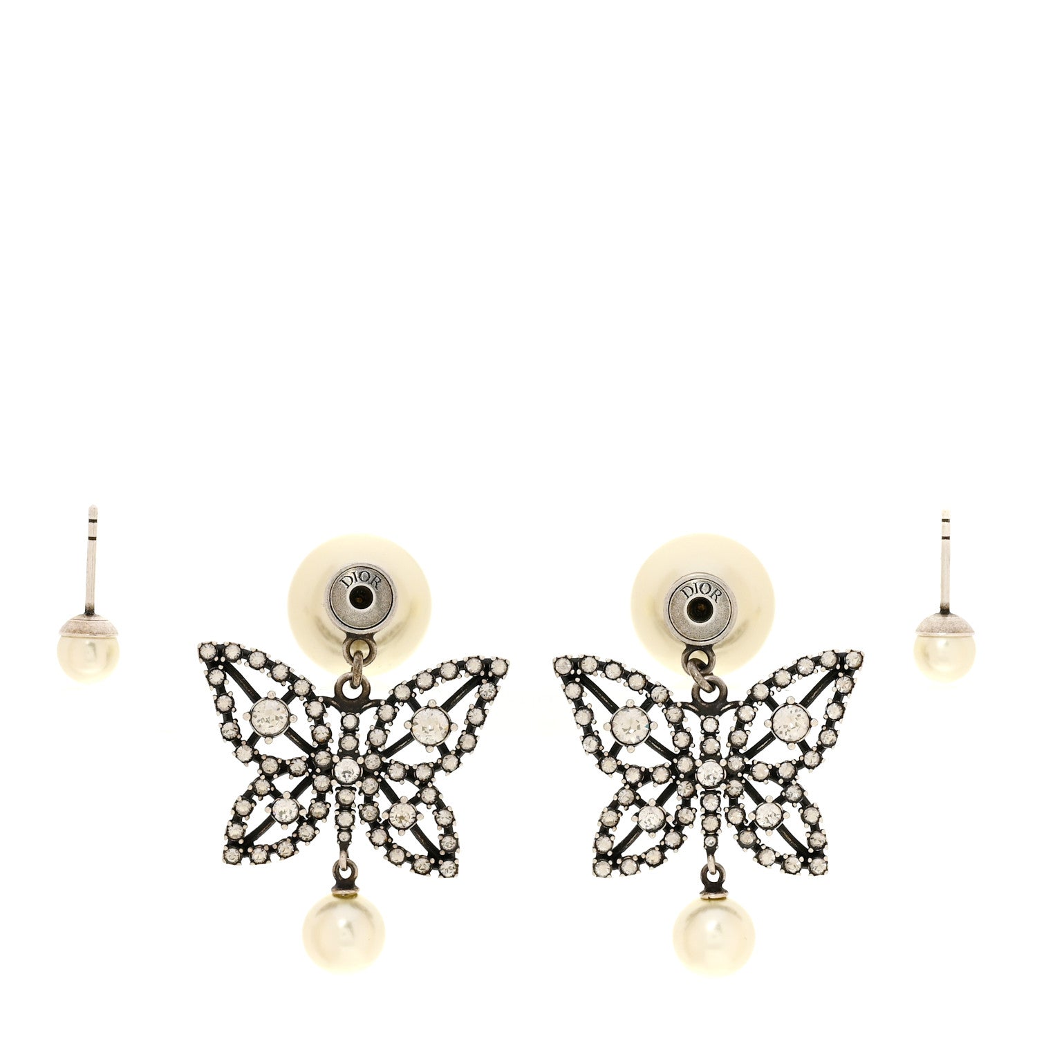 Christian Dior Pearl Crystal Butterfly Tribal Earrings Silver 2 of 5