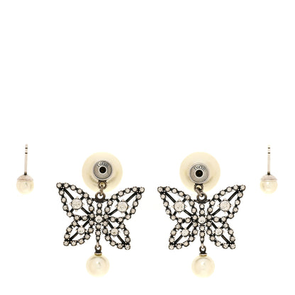 Christian Dior Pearl Crystal Butterfly Tribal Earrings Silver 2 of 5