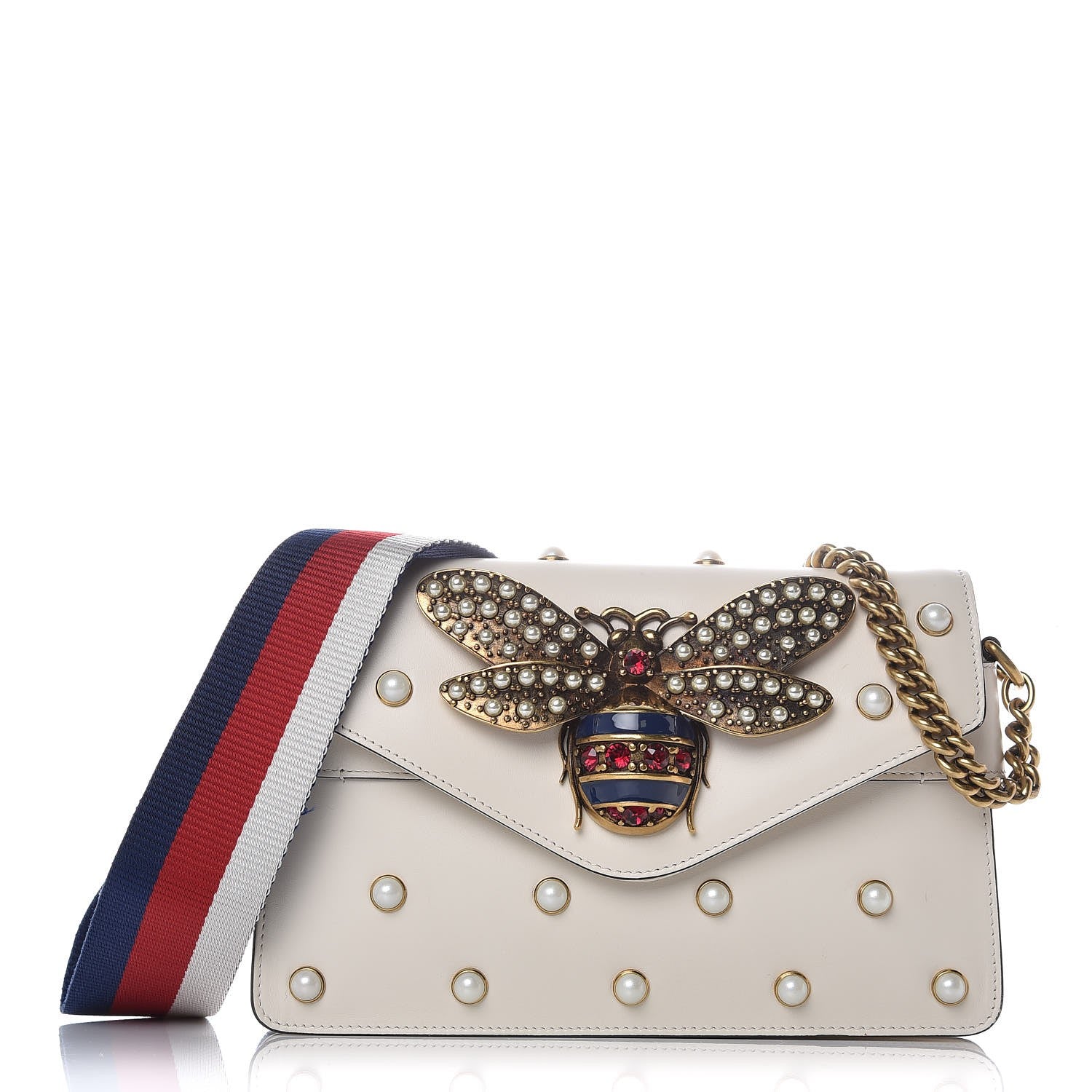 Gucci Nappa Pearl Studded Mini Queen Margaret Broadway Shoulder Bag Mystic White 1 of 9