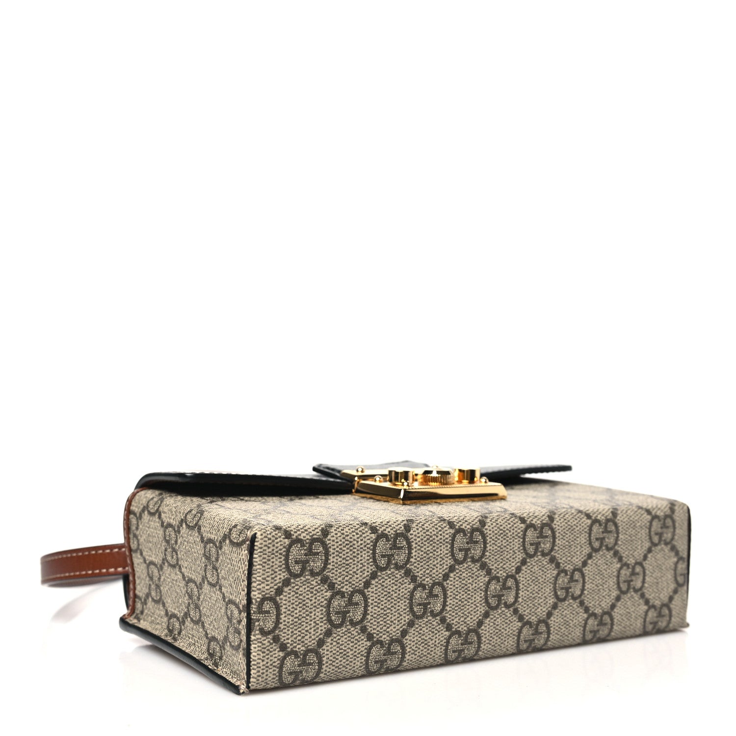 Gucci GG Supreme Monogram Calfskin Mini Padlock Top Handle Shoulder Bag Beige Black Cuir 4 of 11