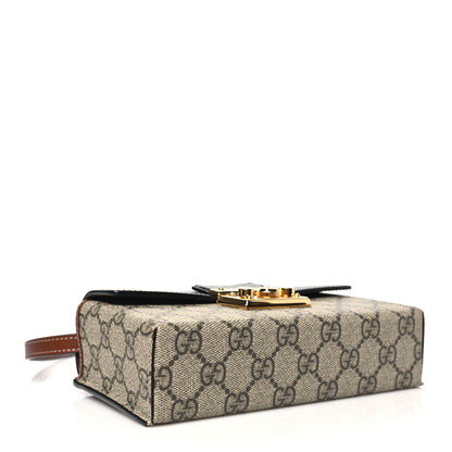 Gucci GG Supreme Monogram Calfskin Mini Padlock Top Handle Shoulder Bag Beige Black Cuir 4 of 11