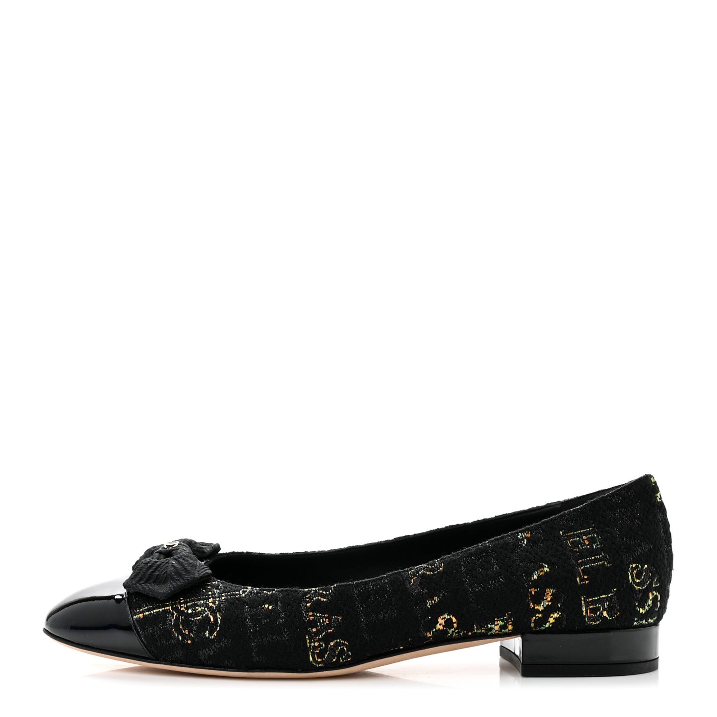 Tweed Patent Cap Toe Ballerina Flats 38.5 Black Orange Green