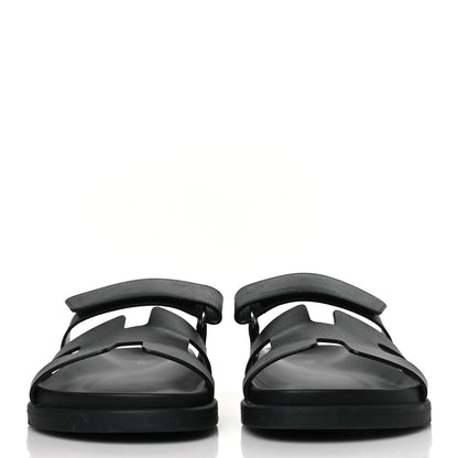 Hermes Calfskin Womens Chypre Sandals 39.5 Black 2 of 9