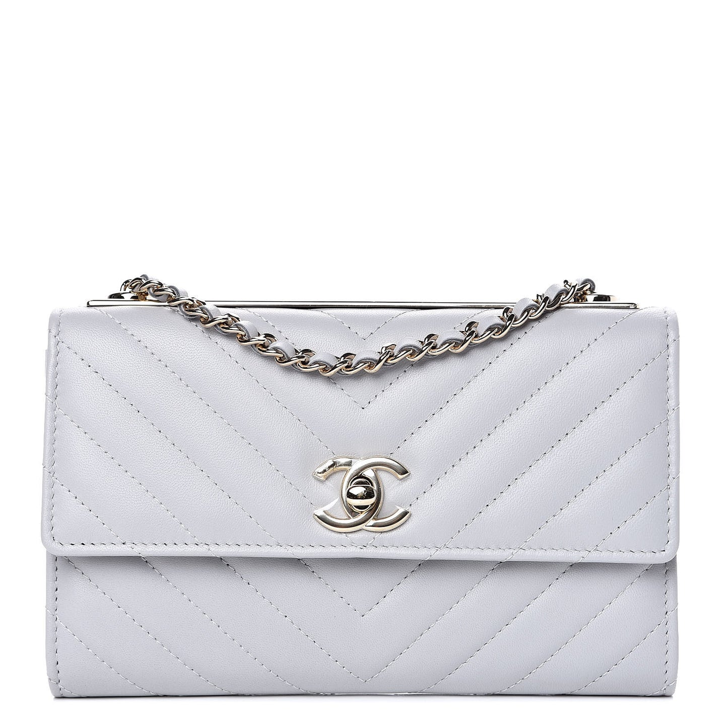 Lambskin Chevron Quilted Trendy CC Wallet On Chain WOC Grey