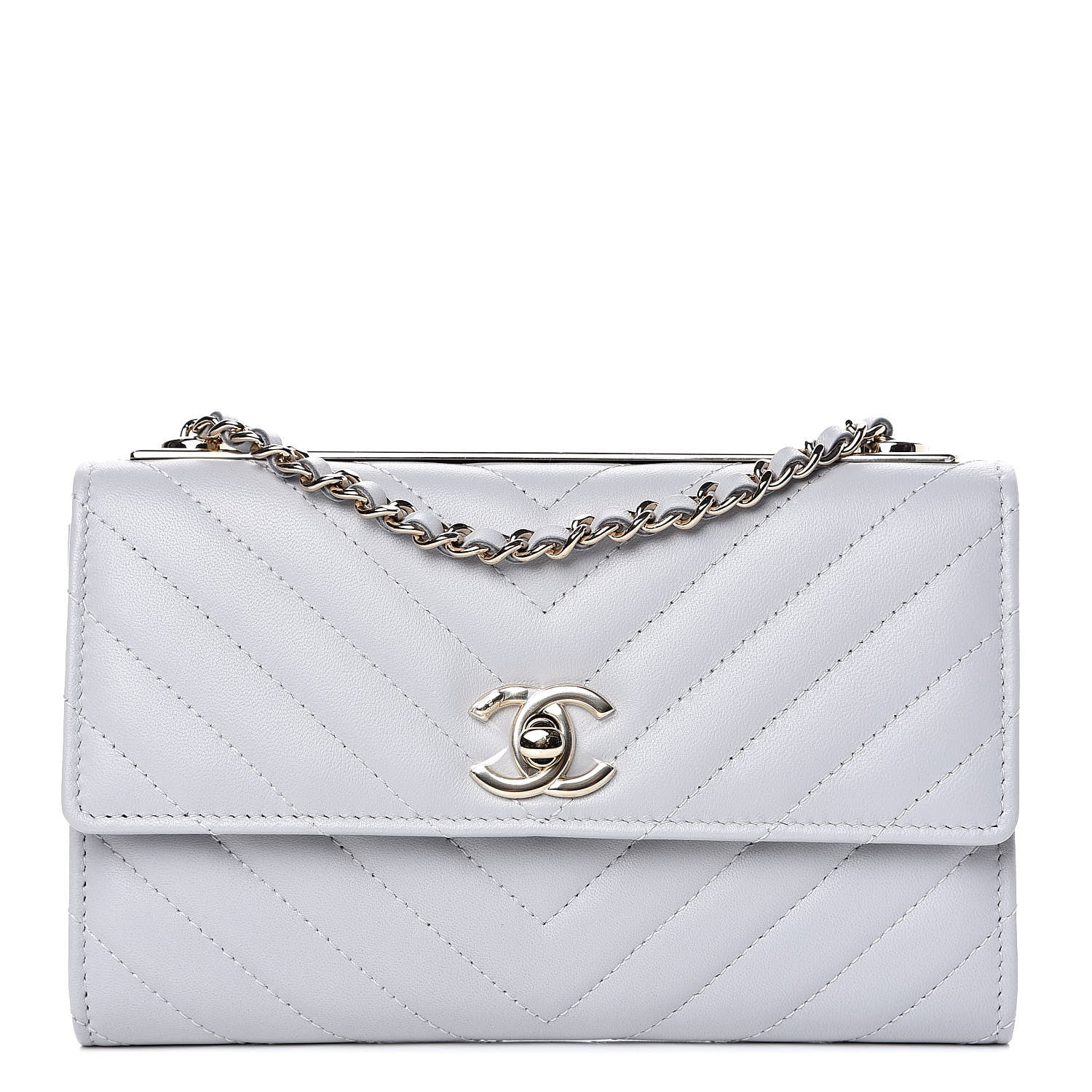 Chanel Lambskin Chevron Quilted Trendy CC Wallet On Chain WOC Grey 1 of 12