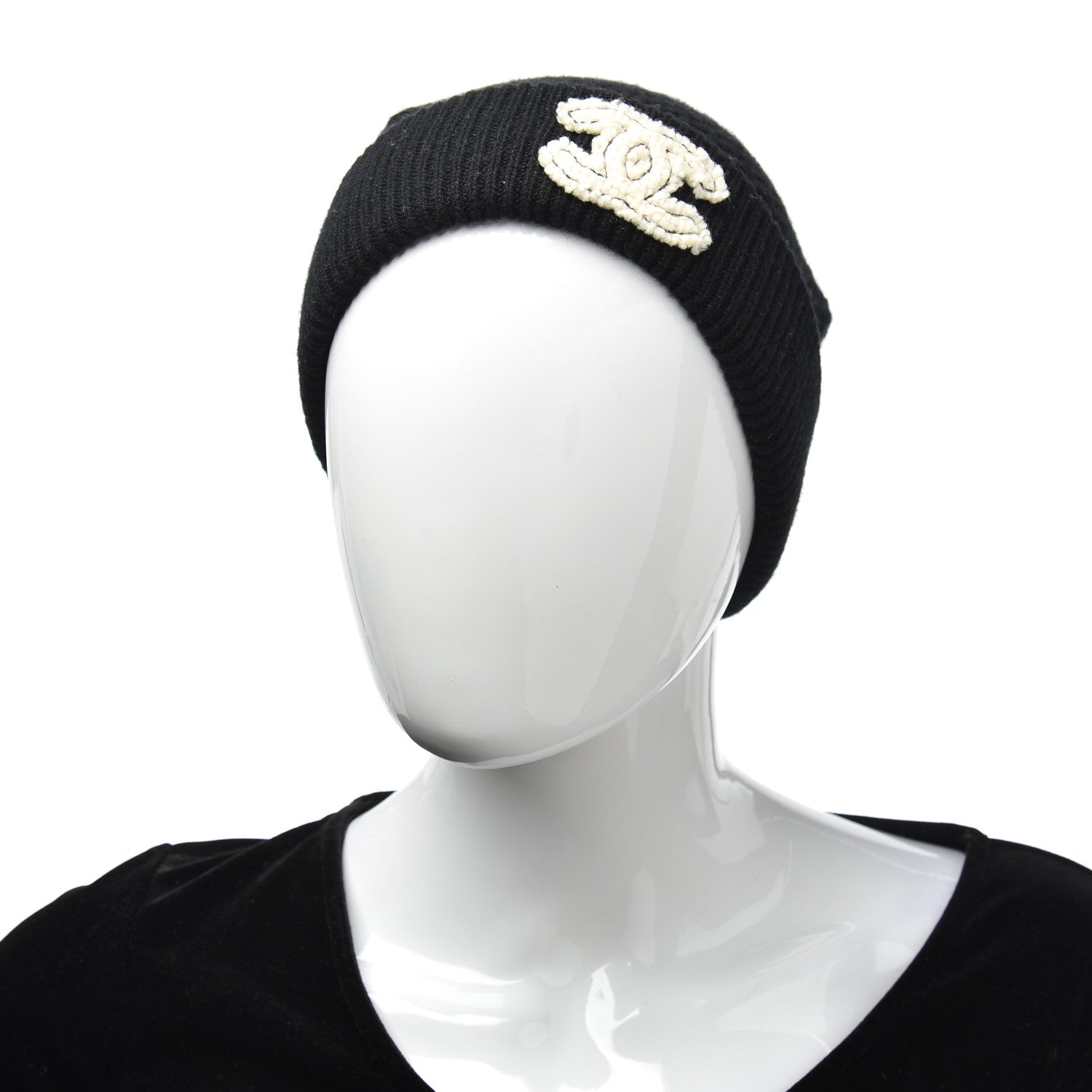 Chanel Cashmere CC Beanie Hat Black 2 of 5