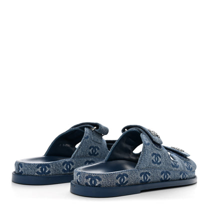 Chanel Denim CC Velcro Dad Chain CC Slide Sandals 39 Blue 5 of 10