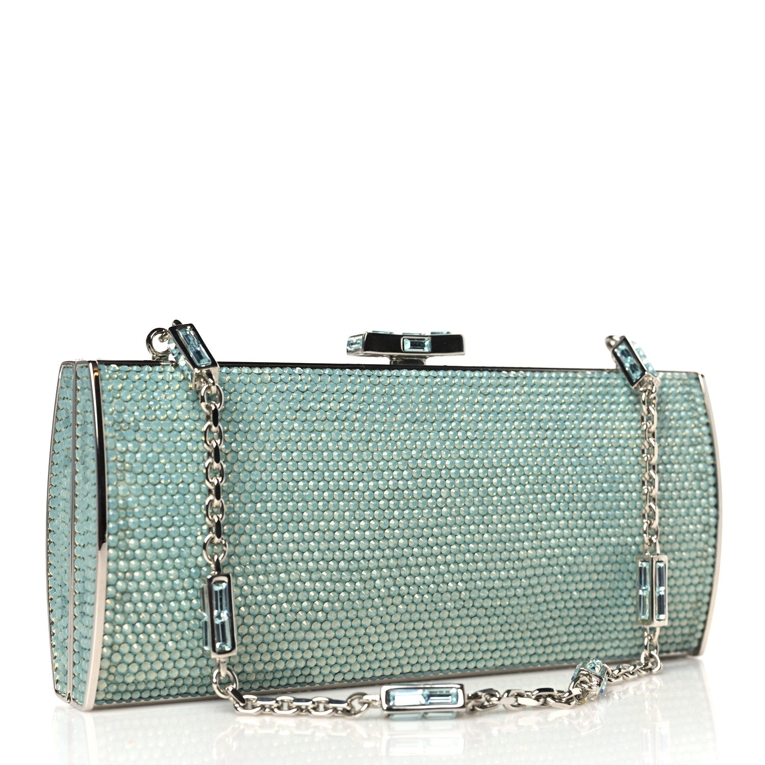 Judith Leiber Swarovski Crystal Minaudiere Clutch Aquamarine 3 of 11