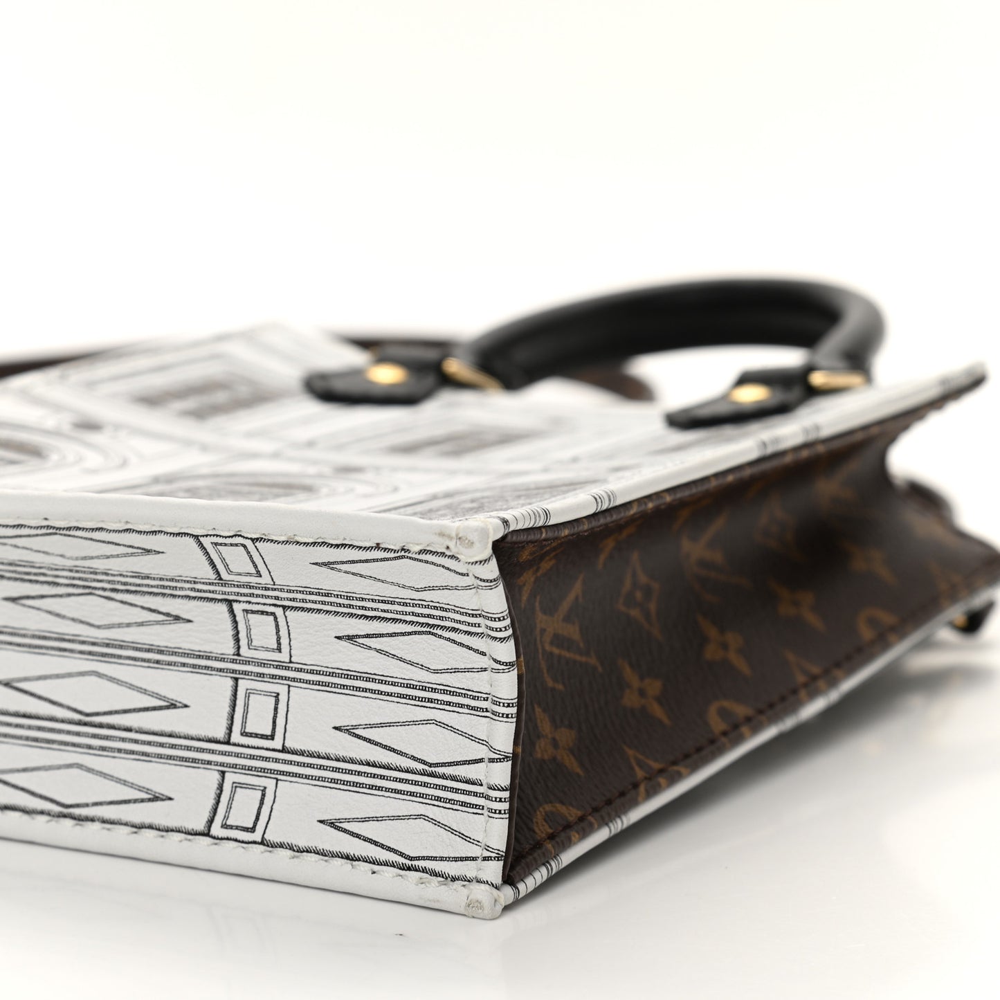 X FORNASETTI Calfskin Architettura Petit Sac Plat Black White