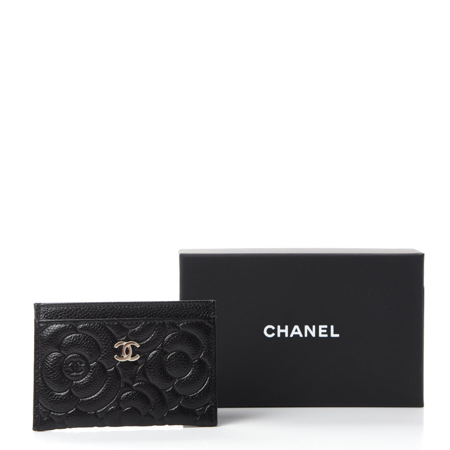 Caviar Camellia Embossed Card Holder Black