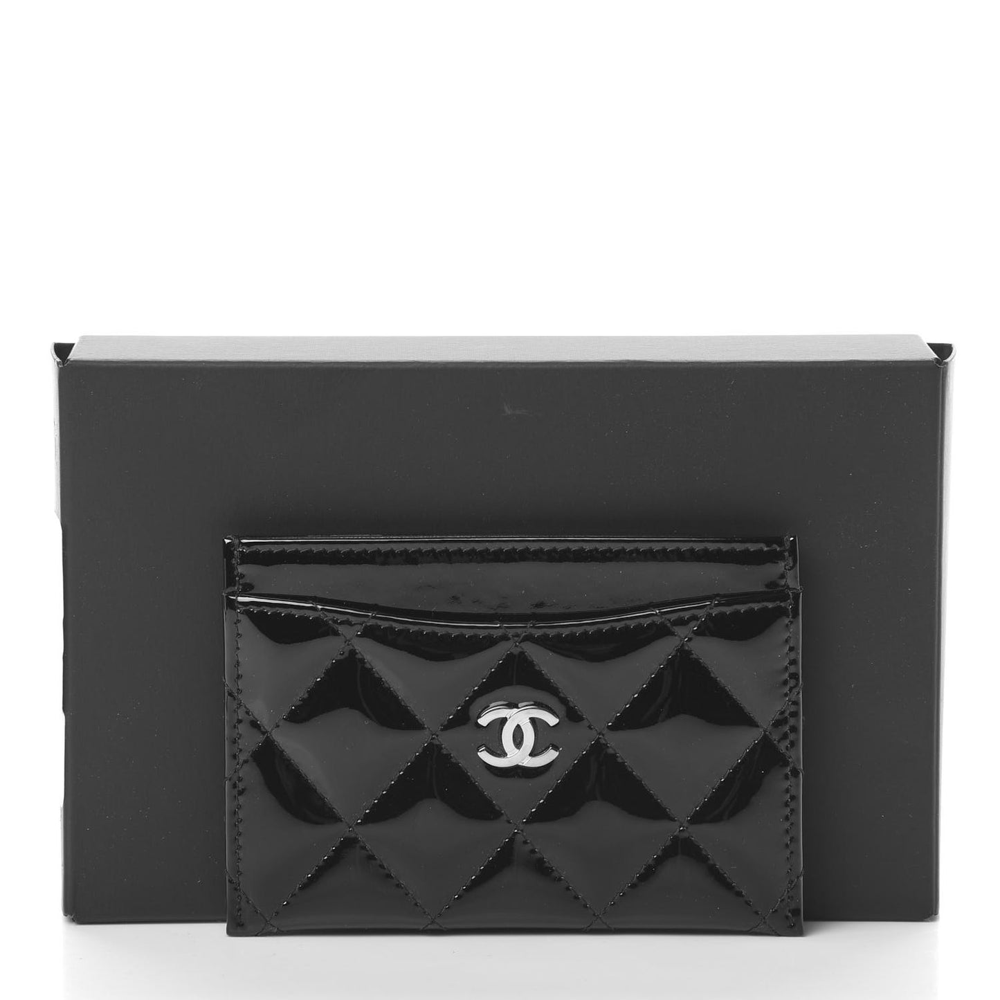 Patent Calfskin Quilted Card Holder Black