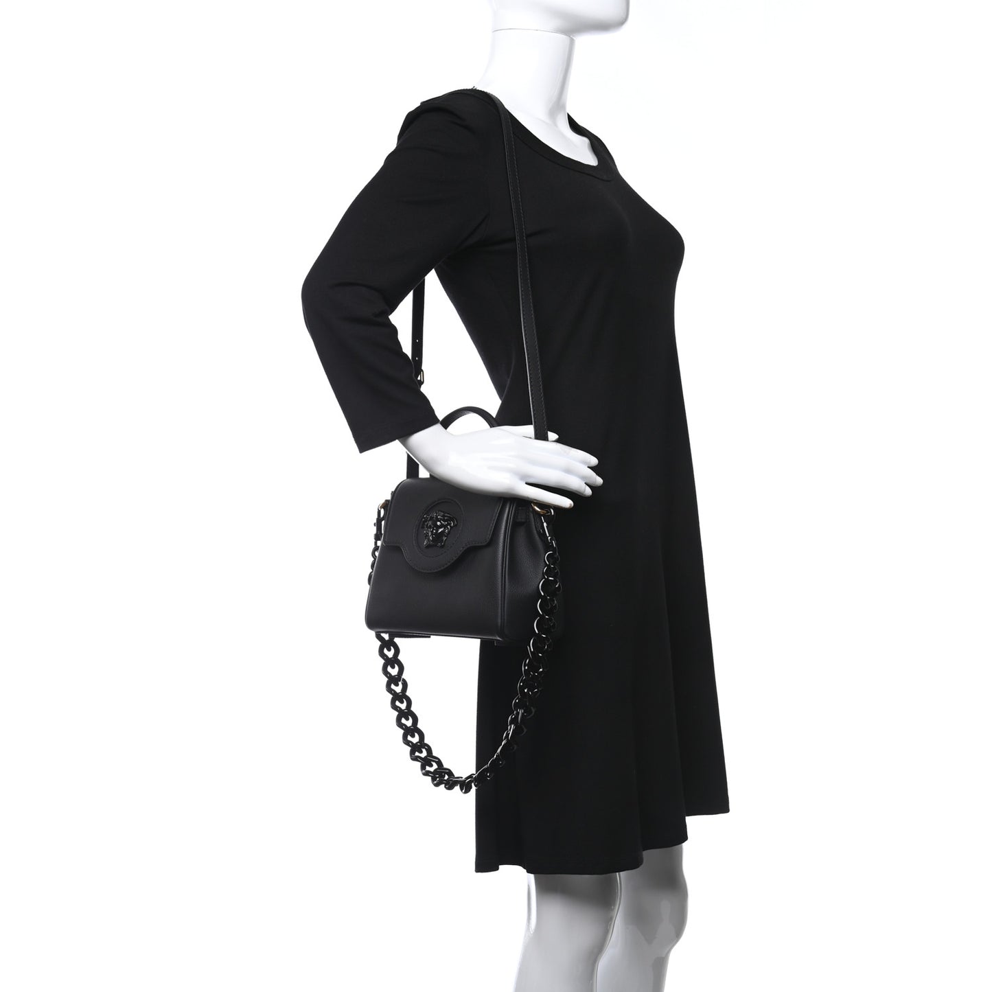 Grained Calfskin Small La Medusa Top Handle Bag Black Lilac