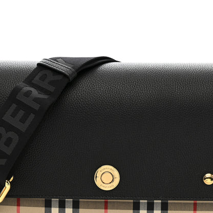 Burberry Coated Canvas Calfskin Vintage Check Medium Note Crossbody Bag Black 8 of 10