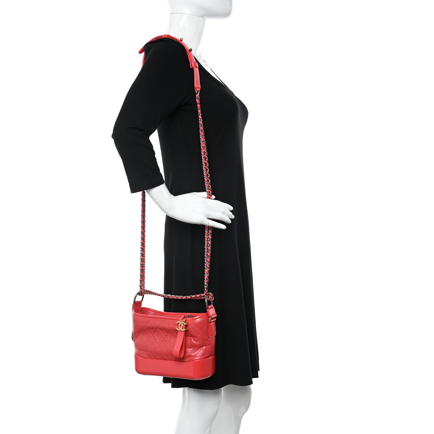 Chanel Aged Calfskin Quilted Small Gabrielle Hobo Red 2 of 10