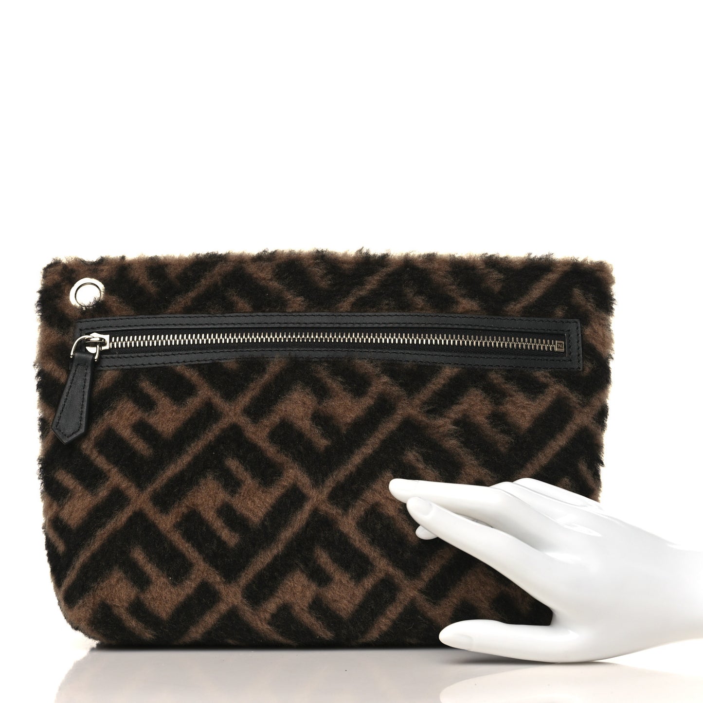 Shearling Calfskin FF 1974 Diagonal Pouch Tobacco Black
