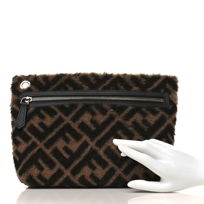 Fendi Shearling Calfskin FF 1974 Diagonal Pouch Tobacco Black 2 of 9