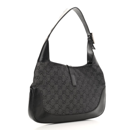 Gucci Denim Monogram Small Jackie O Hobo Black 2 of 12