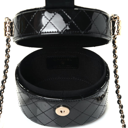 Chanel Patent Quilted Round Mini Vanity Case With Chain Black 4 of 4