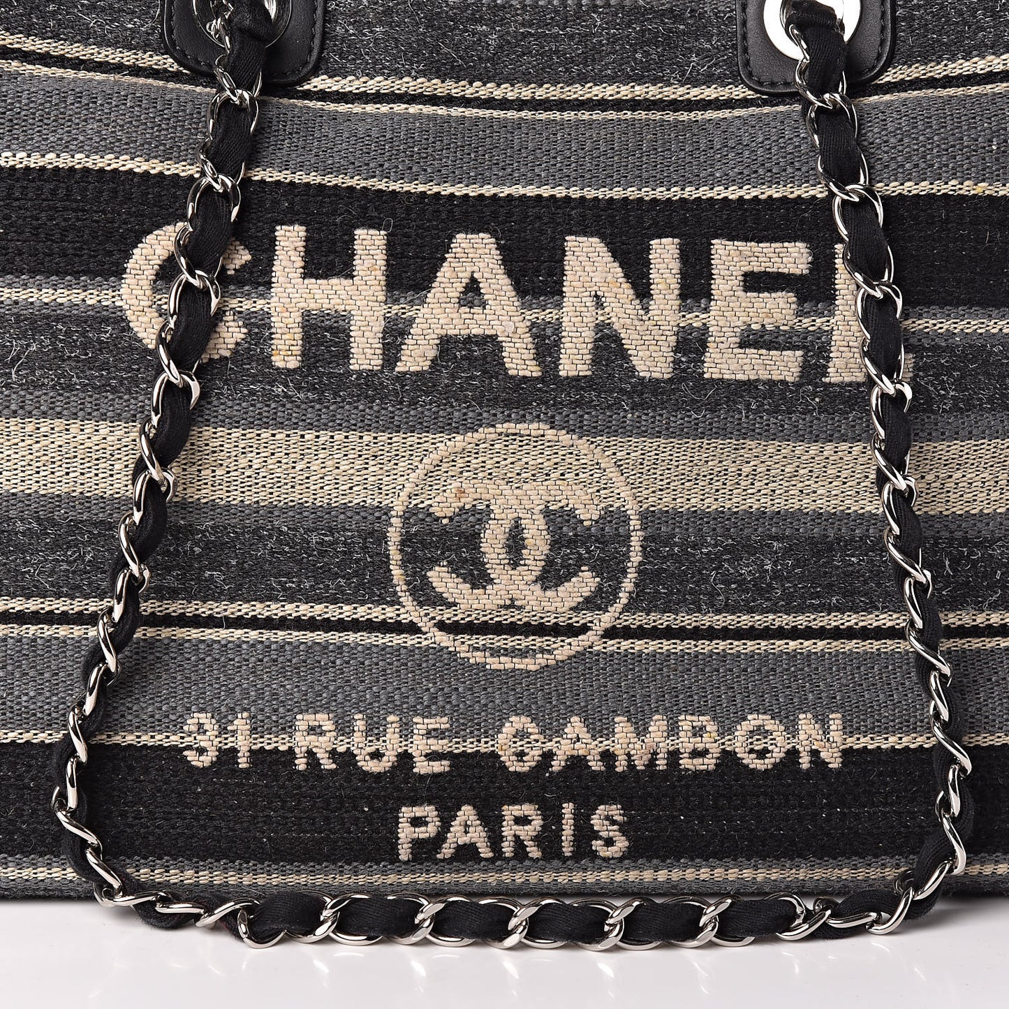 Striped Canvas Medium Deauville Tote Black