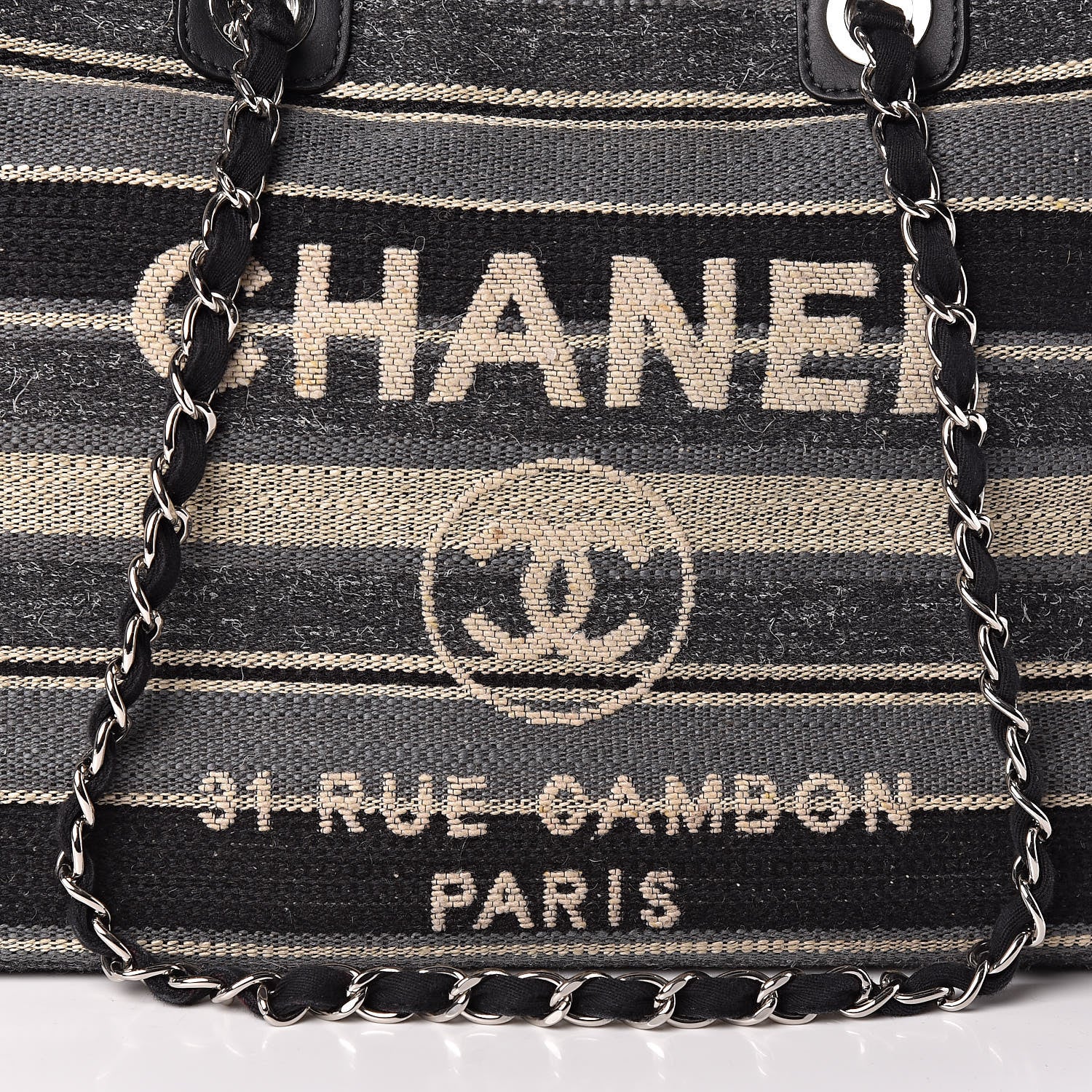 Chanel Striped Canvas Medium Deauville Tote Black 8 of 10