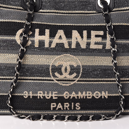 Chanel Striped Canvas Medium Deauville Tote Black 8 of 10