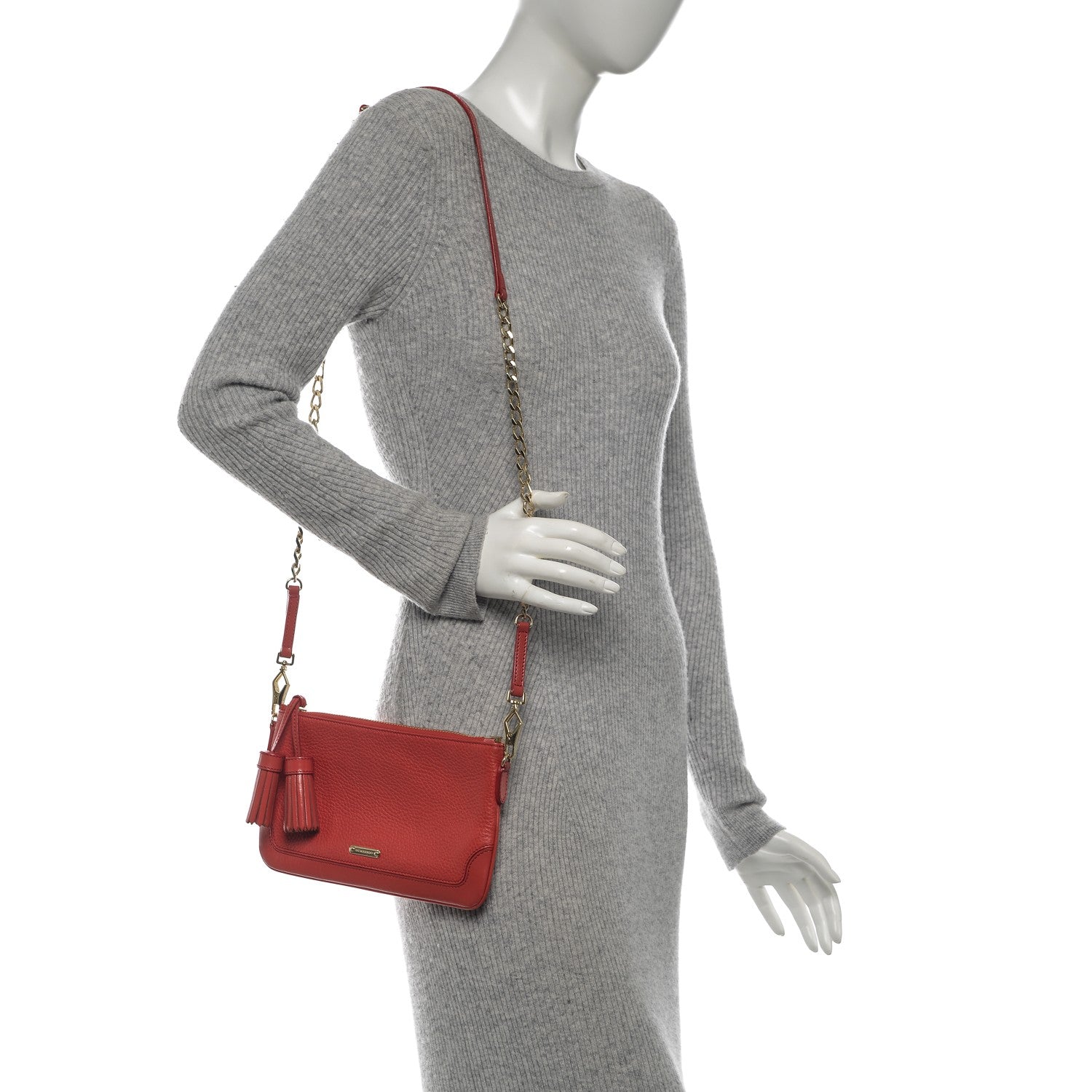 Burberry Signature Grain Calfskin Tassel Peyton Crossbody Clutch Bag Cadmium Red 2 of 10