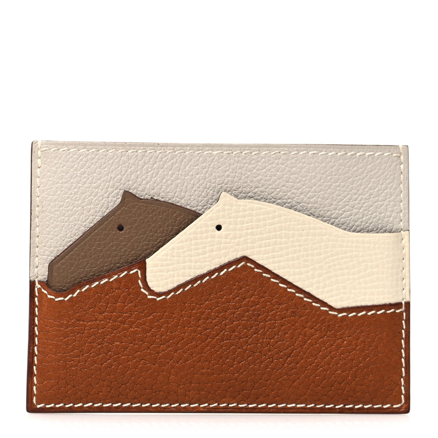 Hermes Barenia Faubourg Epsom Evercolor Les Petits Chevaux Card Holder Fauve Craie Beige De Weimar 1 of 8