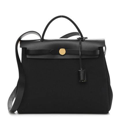 Hermes Military Toile Vache Hunter Herbag Zip Retourne 31 PM Black 3 of 12