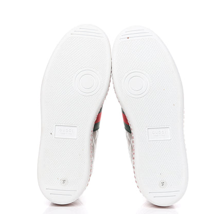 Gucci Laminated Nappa Crystal Web Bee Embroidered Trapuntata Womens Ace Platform Sneakers 37 Argento 7 of 8