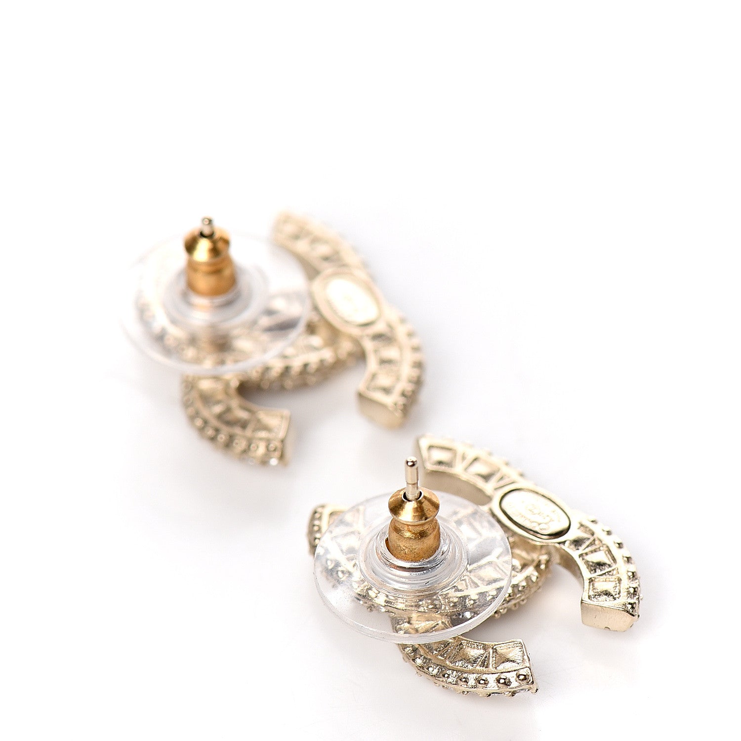 Chanel Crystal Timeless CC Earrings Light Gold 3 of 5