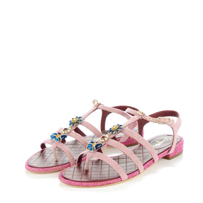 Chanel Tweed Poured Glass Sandals 39.5 Pink 3 of 8