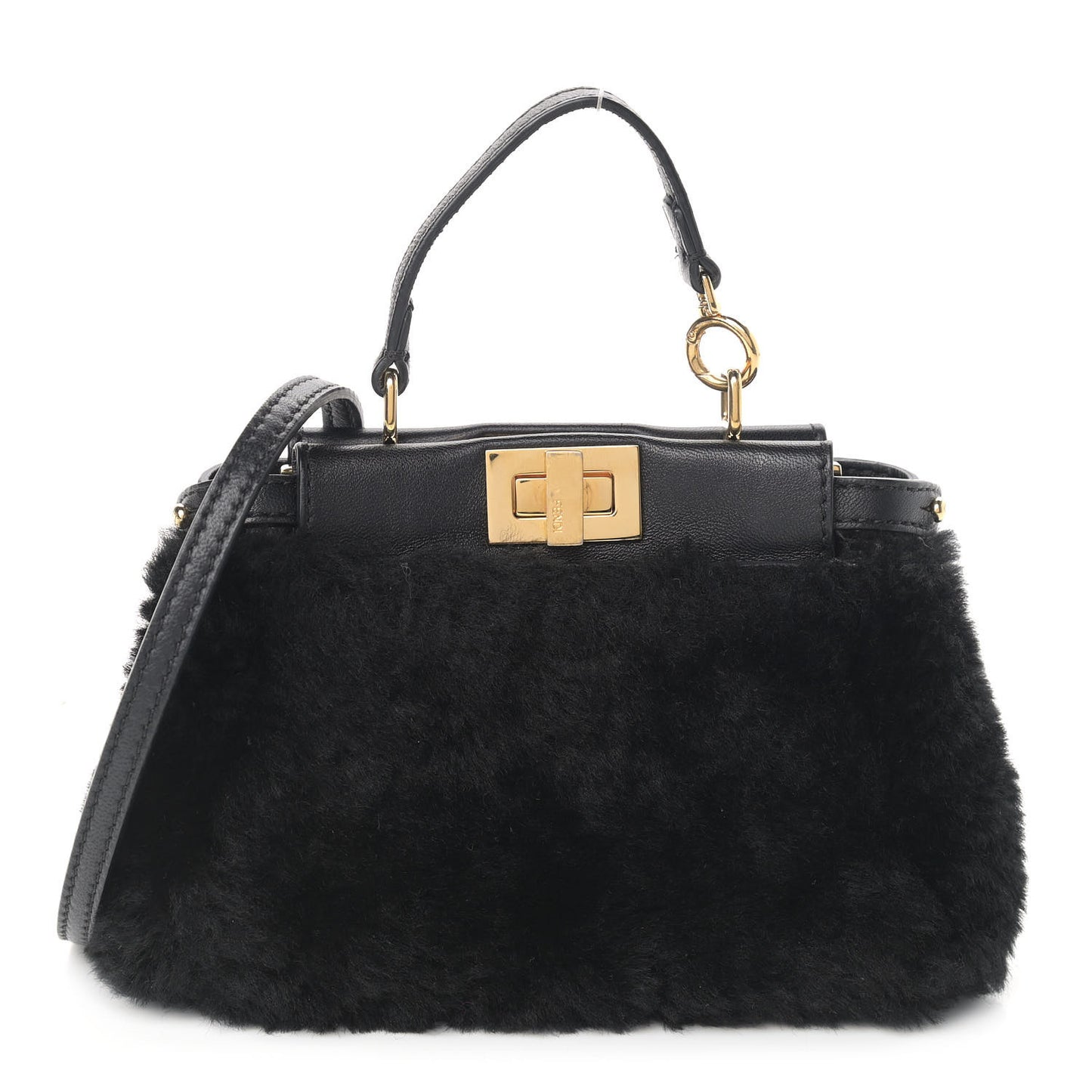 Shearling Shiny Nappa Micro Peekaboo Iconic Satchel Black