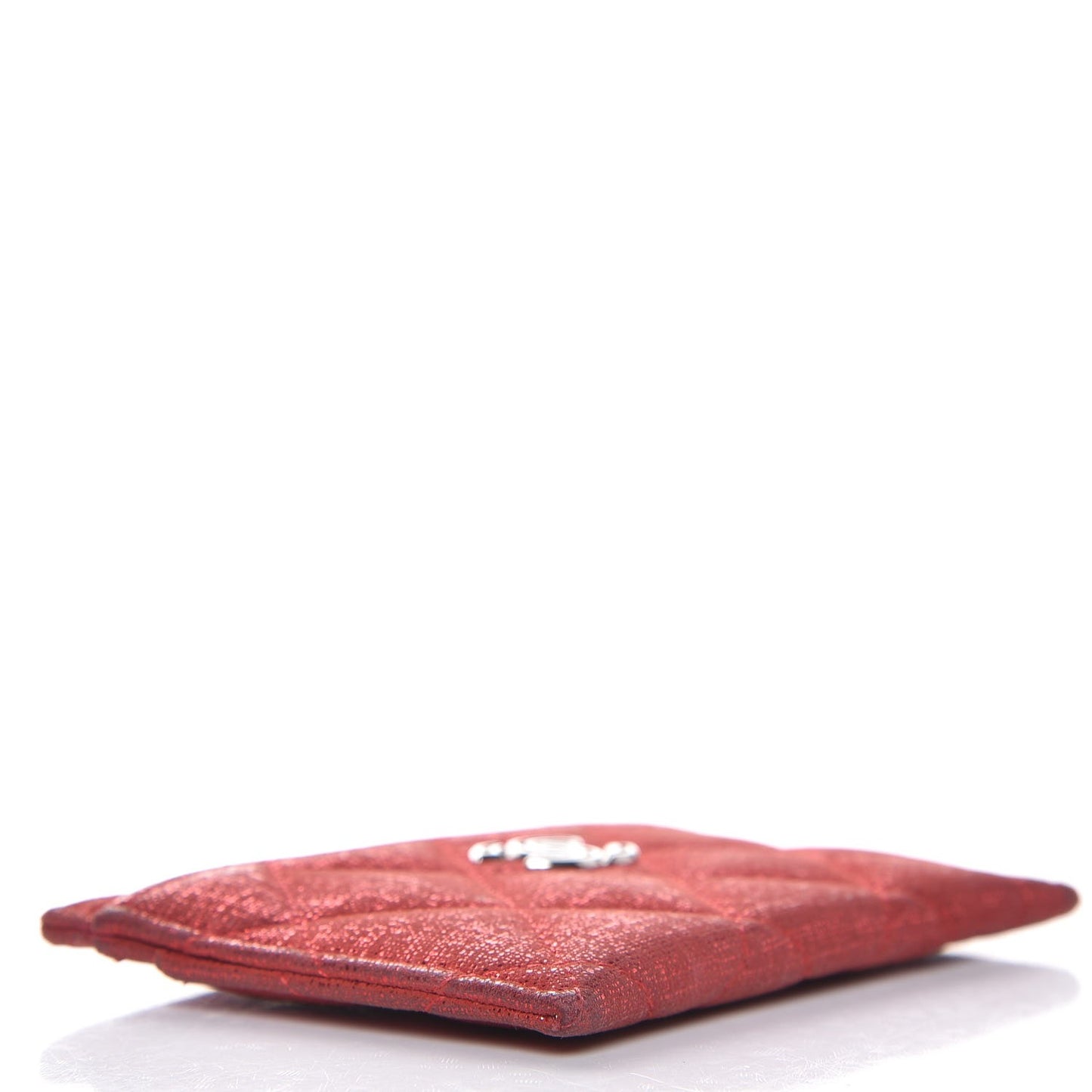 Iridescent Calfskin Quilted Card Holder Red