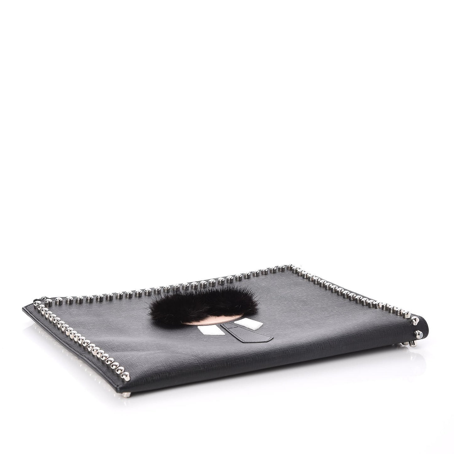 Vitello Elite Mink Fur Studded Karlito Zip Around Pouch Black