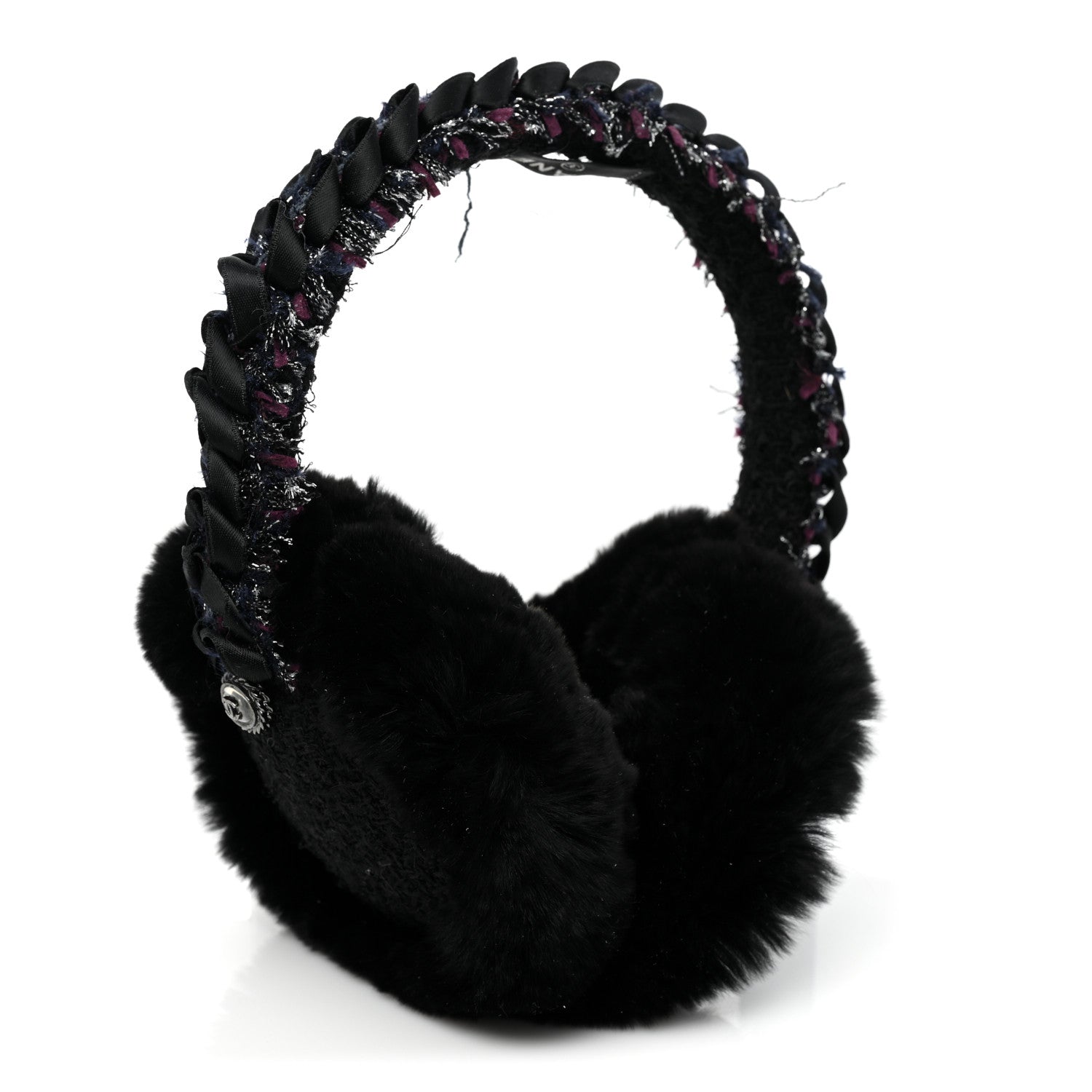 Chanel Rabbit Fur Tweed CC Earmuffs Black 3 of 6