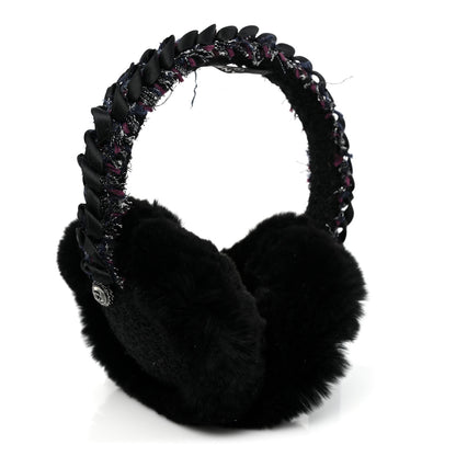 Chanel Rabbit Fur Tweed CC Earmuffs Black 3 of 6