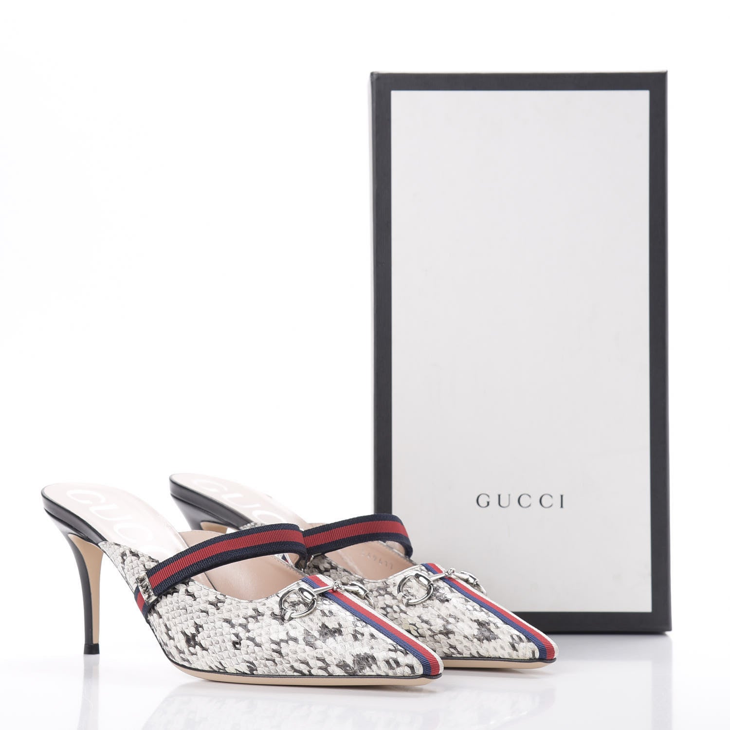 Gucci Elaphe Snakeskin Sylvie Web Cross Strap Mid-Heel Slides 40.5 New Roccia 10 of 10